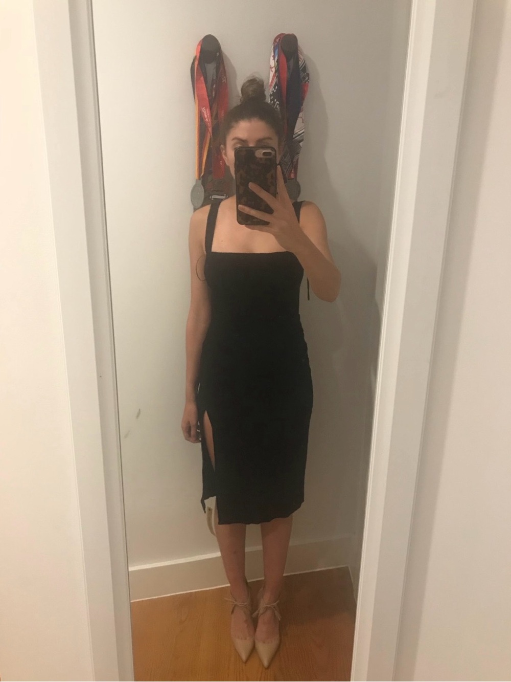 Reformation Black Square-Neck Midi Dress with Side Slit
